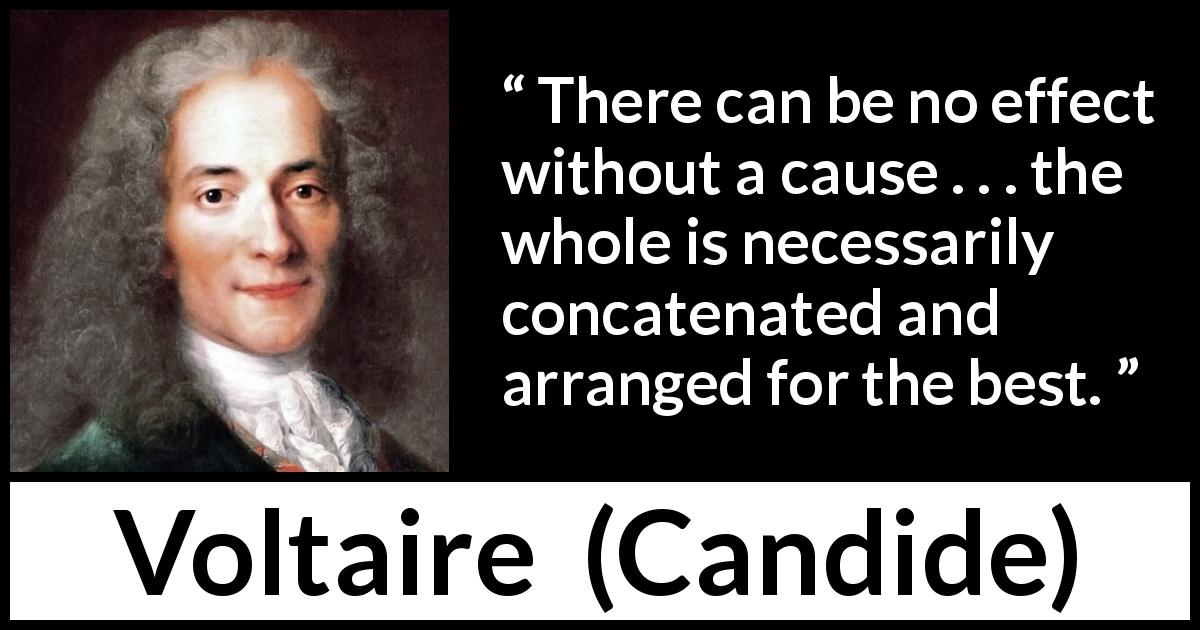 Voltaire quote about causality from Candide - There can be no effect without a cause . . . the whole is necessarily concatenated and arranged for the best.
