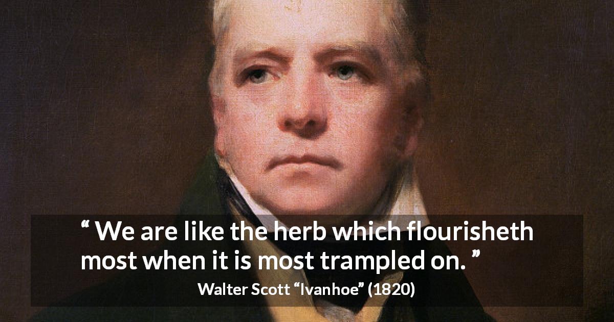 Walter Scott quote about adversity from Ivanhoe - We are like the herb which flourisheth most when it is most trampled on.