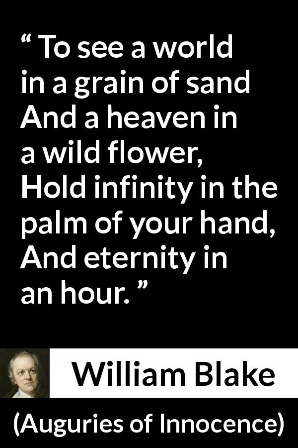 William Blake quote about eternity from Auguries of Innocence - To see a world in a grain of sand
And a heaven in a wild flower,
Hold infinity in the palm of your hand,
And eternity in an hour.