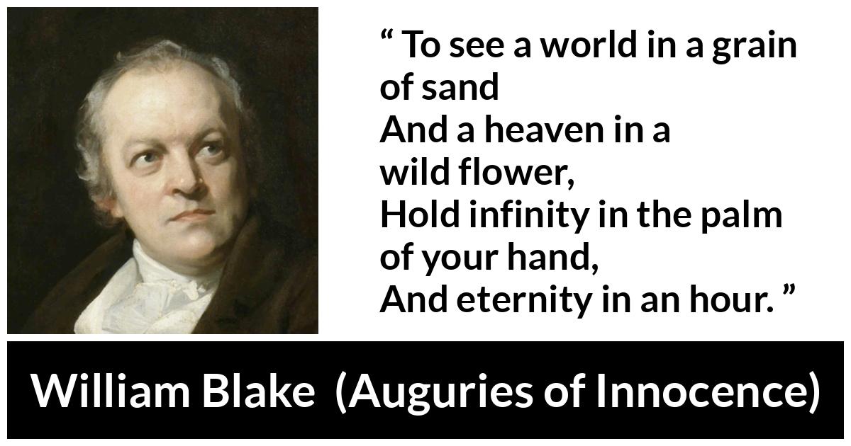 William Blake quote about eternity from Auguries of Innocence - To see a world in a grain of sand
And a heaven in a wild flower,
Hold infinity in the palm of your hand,
And eternity in an hour.