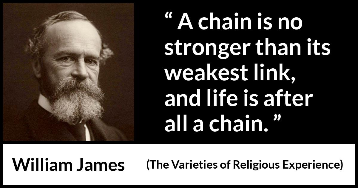 William James quote about life from The Varieties of Religious Experience - A chain is no stronger than its weakest link, and life is after all a chain.