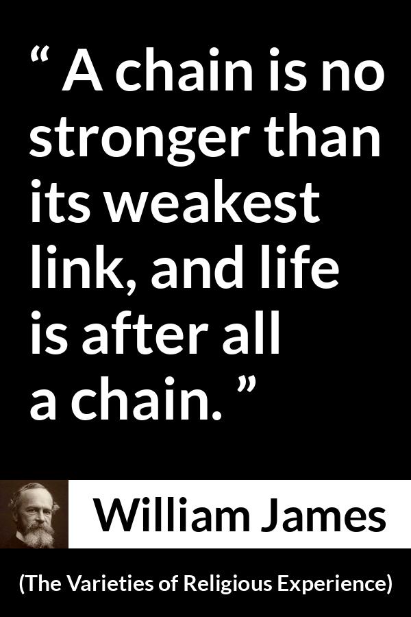 William James quote about life from The Varieties of Religious Experience - A chain is no stronger than its weakest link, and life is after all a chain.