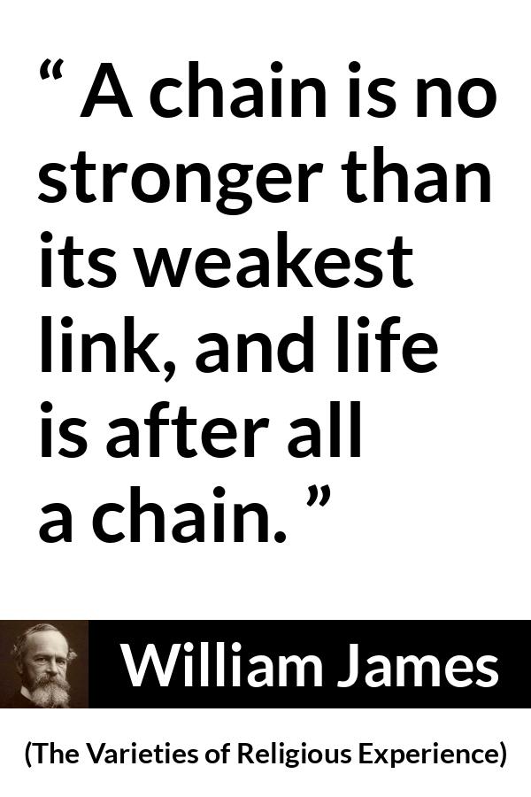 William James quote about life from The Varieties of Religious Experience - A chain is no stronger than its weakest link, and life is after all a chain.