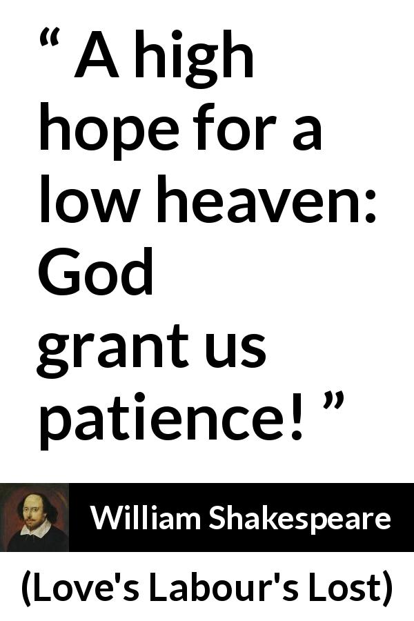William Shakespeare quote about God from Love's Labour's Lost - A high hope for a low heaven: God grant us patience!