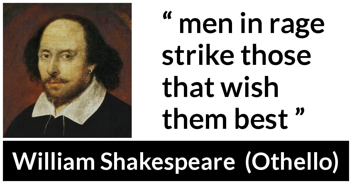 William Shakespeare quote about anger from Othello - men in rage strike those that wish them best
