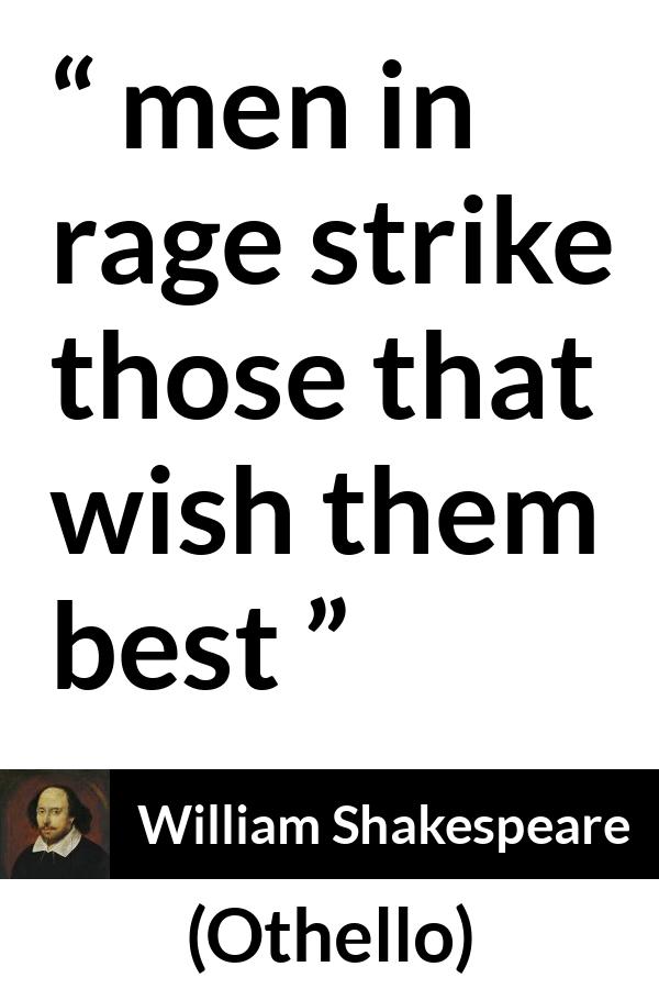 William Shakespeare quote about anger from Othello - men in rage strike those that wish them best