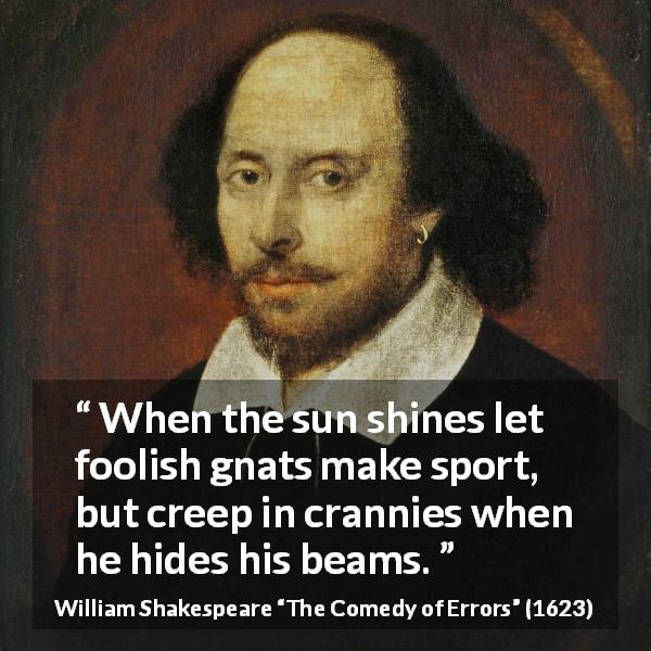 William Shakespeare quote about foolishness from The Comedy of Errors - When the sun shines let foolish gnats make sport, but creep in crannies when he hides his beams.