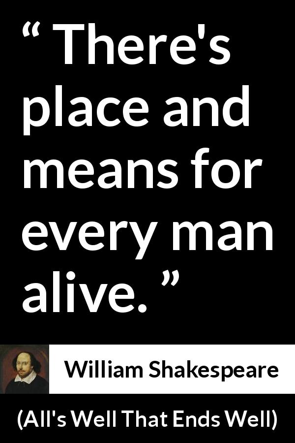 William Shakespeare quote about kindness from All's Well That Ends Well - There's place and means for every man alive.
