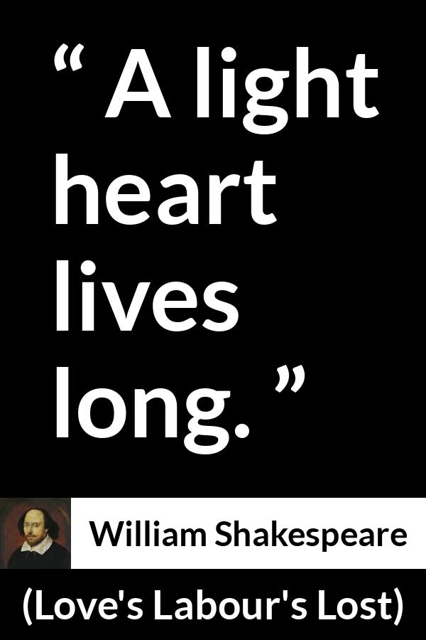 William Shakespeare quote about life from Love's Labour's Lost - A light heart lives long.