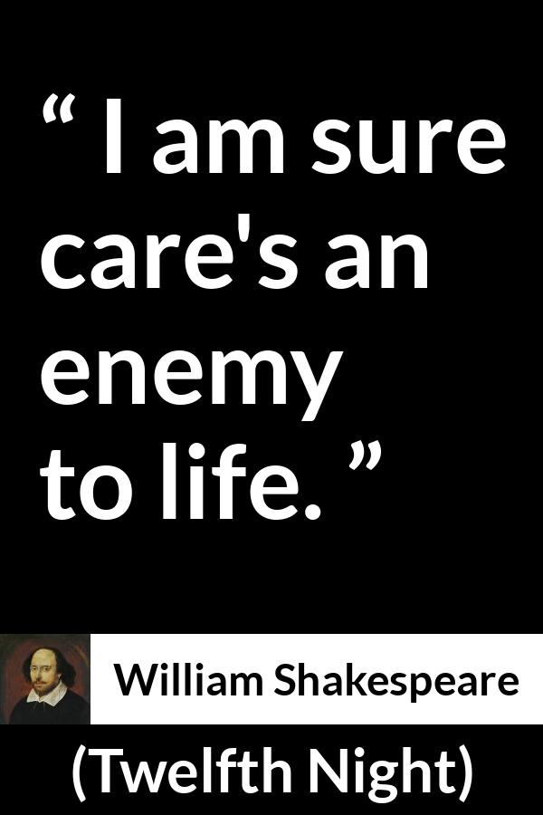 William Shakespeare quote about life from Twelfth Night - I am sure care's an enemy to life.