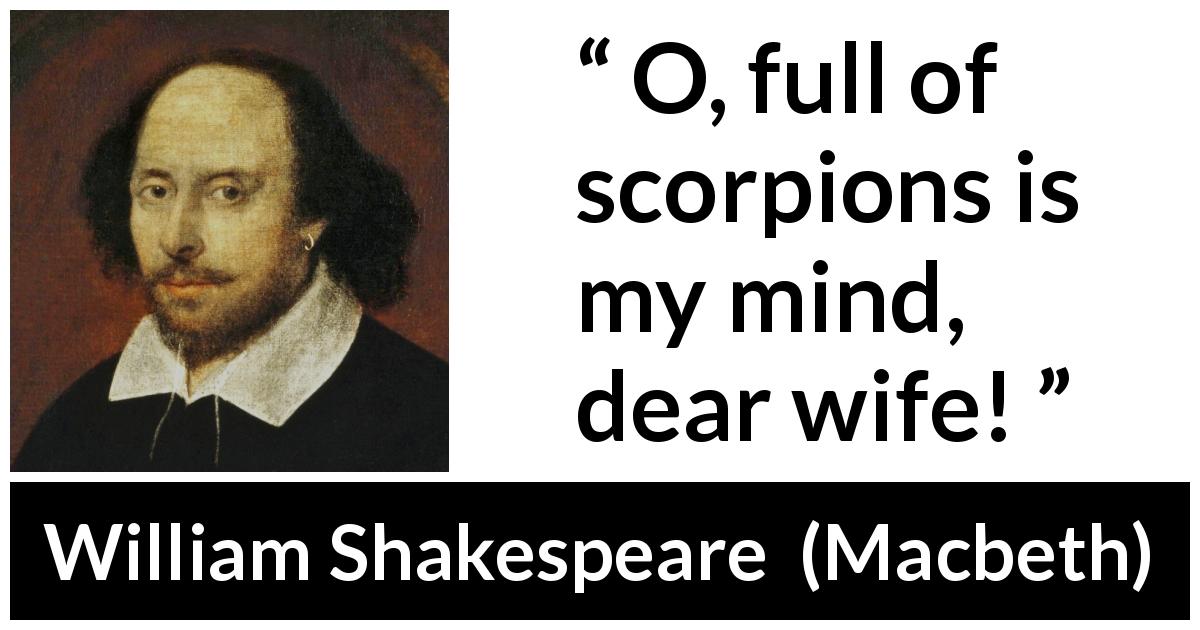 William Shakespeare quote about mind from Macbeth - O, full of scorpions is my mind, dear wife!