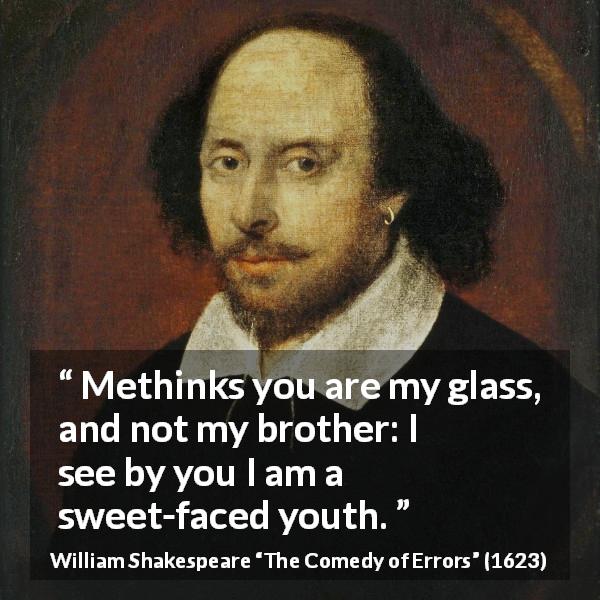 William Shakespeare quote about mirror from The Comedy of Errors - Methinks you are my glass, and not my brother: I see by you I am a sweet-faced youth.