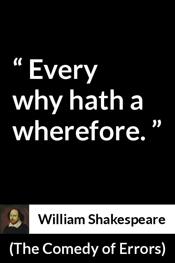 William Shakespeare quote about question from The Comedy of Errors - Every why hath a wherefore.