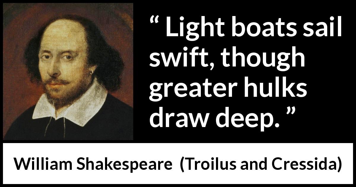 William Shakespeare quote about strength from Troilus and Cressida - Light boats sail swift, though greater hulks draw deep.
