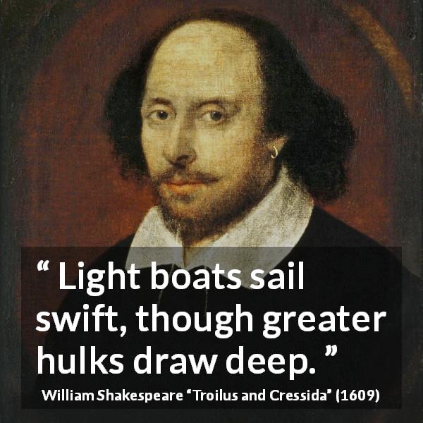 William Shakespeare quote about strength from Troilus and Cressida - Light boats sail swift, though greater hulks draw deep.