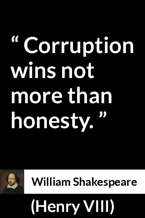William Shakespeare quote about success from Henry VIII - Corruption wins not more than honesty.