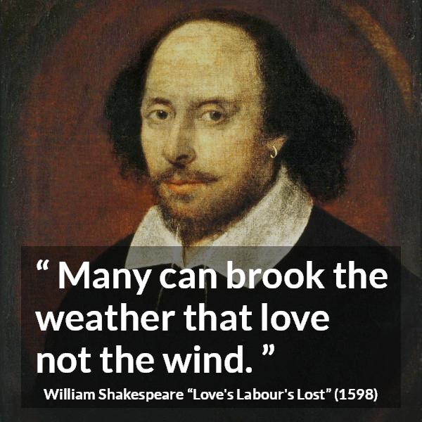 William Shakespeare quote about wind from Love's Labour's Lost - Many can brook the weather that love not the wind.