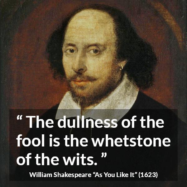 William Shakespeare quote about wisdom from As You Like It - The dullness of the fool is the whetstone of the wits.